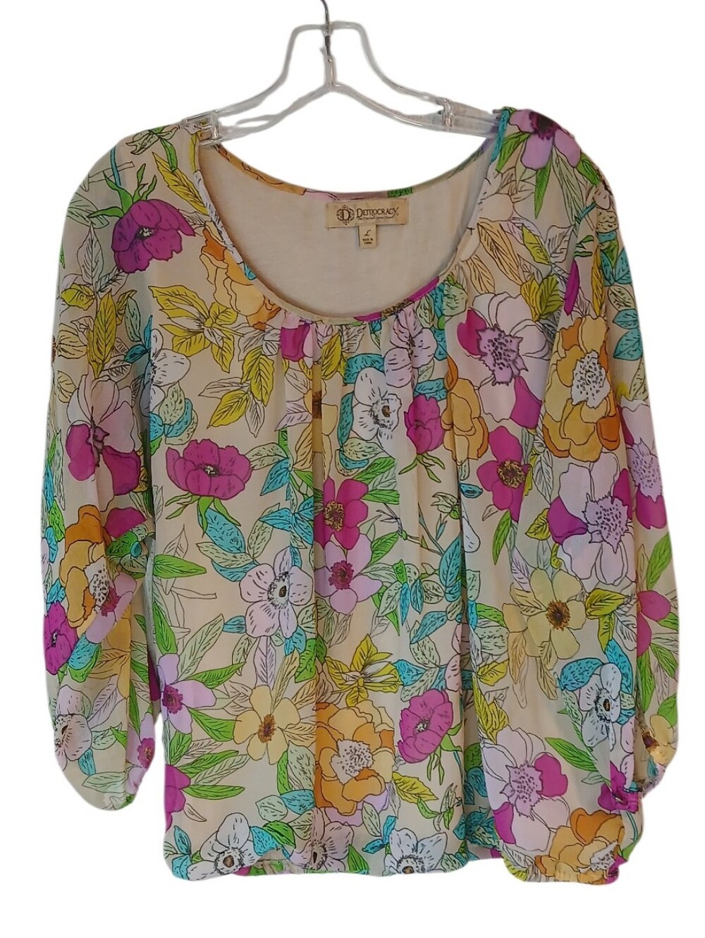 Democracy Floral Multicolor Scoop-Neck Blouse Size Large